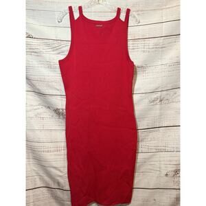Michael Kors Red Bodycon Midi Dress Sleeveless Stretch